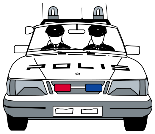 B: Pull over to the side of the road and stop in front of the police vehicle (P11)