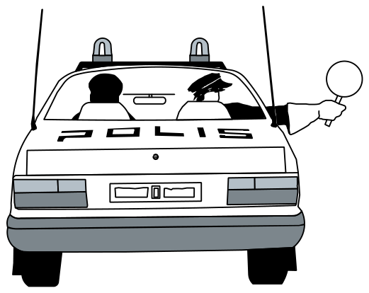 D: Follow and stop behind the police vehicle (P10)