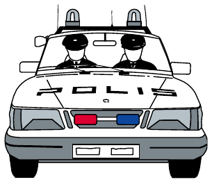 Pull over to the side of the road and stop in front of the police vehicle