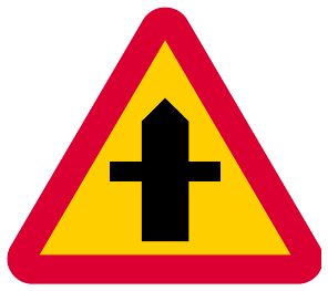 Warning for a junction where road users on a connecting road are obliged to give way or stop (A29)