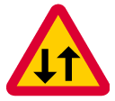 C: Beware of two-way traffic ahead (A25)